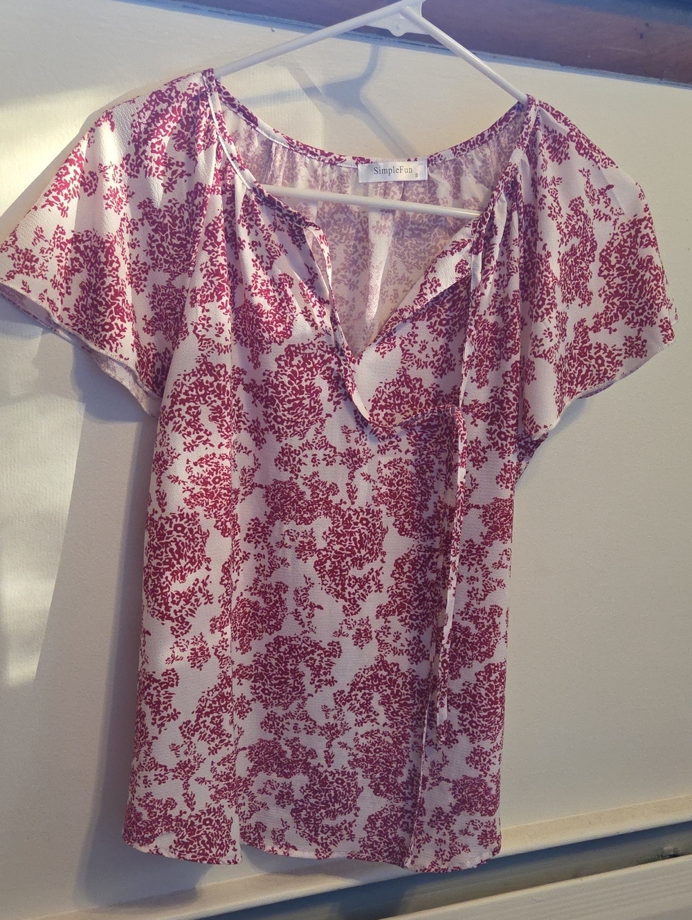 Red Floral Short-Sleeve Blouse